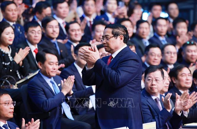 Thủ tướng Phạm Minh Chính dự Hội nghị tổng kết năm 2025 và triển khai nhiệm vụ năm 2026 của Đài Truyền hình Việt Nam. Ảnh: Dương Giang-TTXVN 