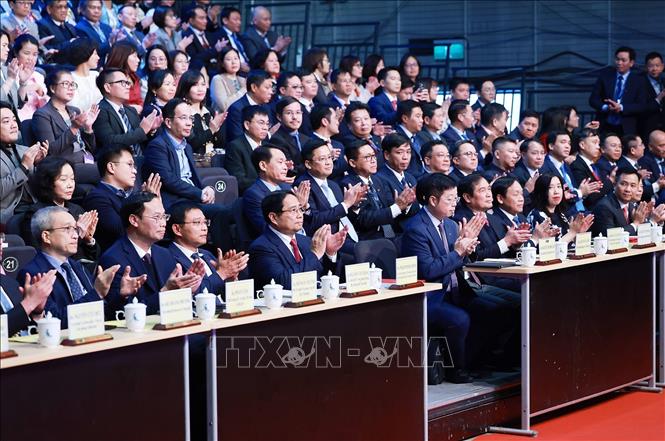 Thủ tướng Phạm Minh Chính dự Hội nghị tổng kết năm 2025 và triển khai nhiệm vụ năm 2026 của Đài Truyền hình Việt Nam. Ảnh: Dương Giang-TTXVN 