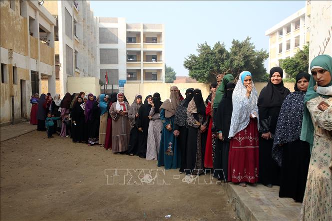 Cử tri xếp hàng chờ bỏ phiếu tại điểm bầu cử ở Giza, Ai Cập, ngày 10/11/2025. Ảnh: THX/TTXVN