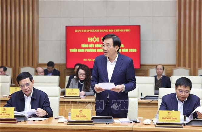 Bộ trưởng, Chủ nhiệm Văn phòng Chính phủ Trần Văn Sơn phát biểu. Ảnh: Dương Giang-TTXVN