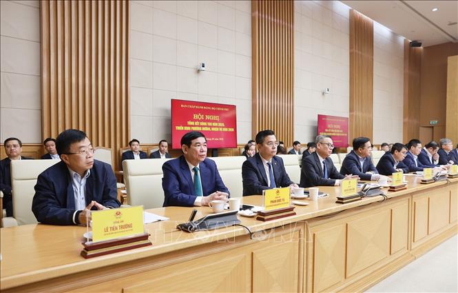 Các đại biểu tham dự Hội nghị tổng kết công tác năm 2025 và triển khai phương hướng, nhiệm vụ năm 2026 của Ban Chấp hành Đảng bộ Chính phủ. Ảnh: Dương Giang-TTXVN
