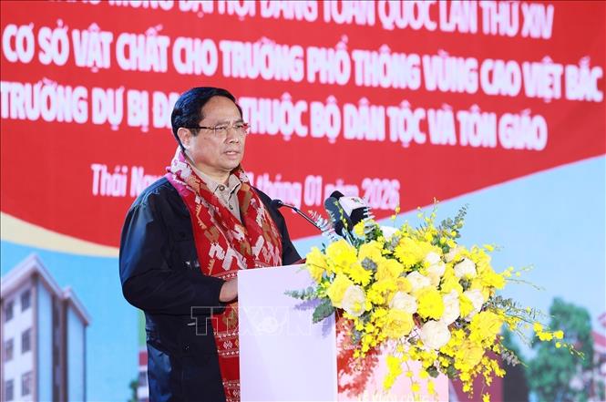 Prime Minister Pham Minh Chinh speaks at the groundbreaking ceremony. VNA Photo: Dương Giang