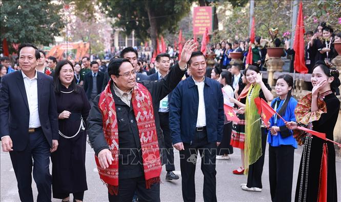 Thủ tướng Phạm Minh Chính dự lễ khởi công Dự án đầu tư cơ sở vật chất cho trường phổ thông vùng cao Việt Bắc, Thái Nguyên. Ảnh: Dương Giang-TTXVN 