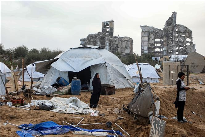 Người dân tại trại tị nạn ở Gaza, ngày 9/1/2026. Ảnh: THX/TTXVN