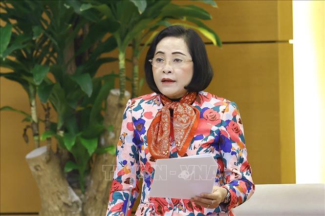 NA Vice Chairwoman Nguyen Thi Thanh speaks at the session. VNA Photo: Doãn Tấn 