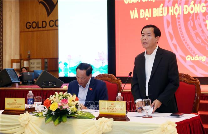 Bí thư Tỉnh ủy Quảng Trị Nguyễn Văn Phương phát biểu tại hội nghị. Ảnh: Tá Chuyên - TTXVN