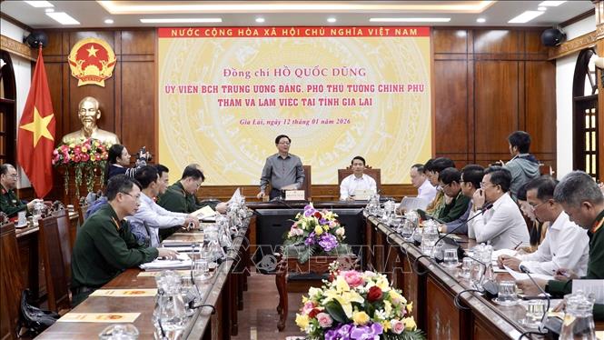 Phó Thủ tướng Hồ Quốc Dũng phát biểu tại buổi làm việc với tỉnh Gia Lai. Ảnh: Sỹ Thắng-TTXVN