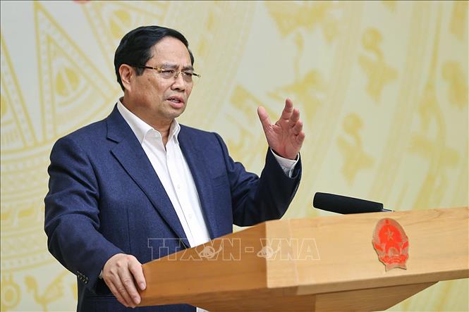 Thủ tướng Phạm Minh Chính chủ trì Phiên họp thứ Nhất của Ban Chỉ đạo quốc gia về Dữ liệu. Ảnh: Dương Giang-TTXVN 