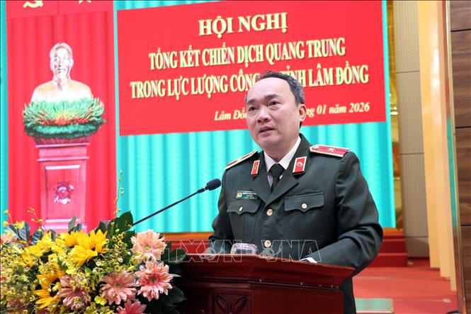 Thiếu tường, Giám đốc Công an tỉnh Lâm Đồng Trương Minh Đương tổng kết Chiến dịch Quang Trung của lực lượng Công an tỉnh. Ảnh Chu Quốc Hùng- TTXVN
