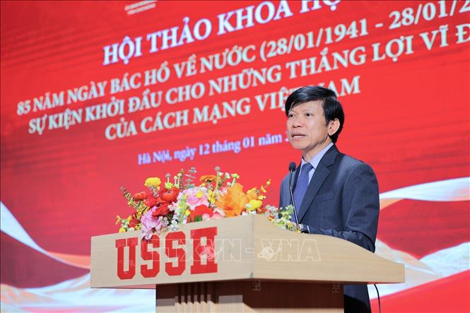 GS.TS Hoàng Anh Tuấn, Hiệu trưởng Trường Đại học Khoa học Xã hội và Nhân văn, Đại học Quốc gia Hà Nội phát biểu khai mạc Hội thảo. Ảnh: Lê Đông - TTXVN