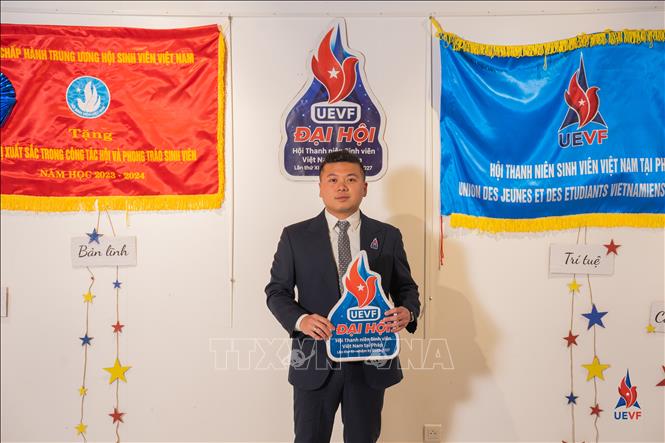 Anh Nguyễn Phan Bảo Thụy, Chủ tịch Hội Thanh niên, Sinh viên Việt Nam tại Pháp (UEVF), đồng thời là Phó chủ tịch thường trực Liên hiệp hội thanh niên, sinh viên Việt Nam châu Âu (VYSEF). Ảnh: TTXVN phát