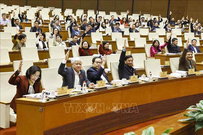 Chủ tịch Quốc hội Trần Thanh Mẫn và đại biểu biểu quyết. Ảnh: Doãn Tấn - TTXVN
