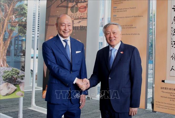 Permanent Deputy Prime Minister Nguyen Hoa Binh meets with United Overseas Bank Deputy Chairman and CEO Wee Ee Cheong. VNA/Photo by courtesy