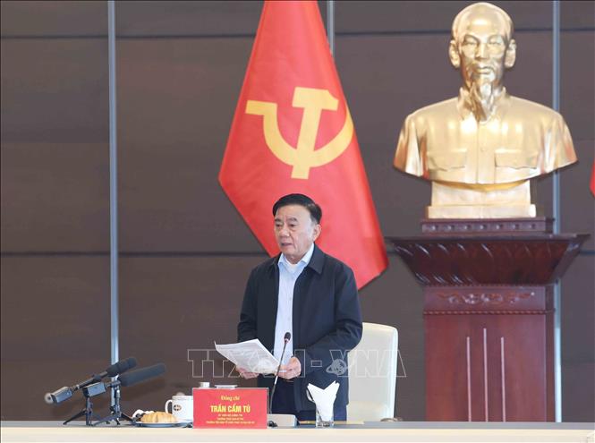 Thường trực Ban Bí thư Trần Cẩm Tú phát biểu tại buổi sơ duyệt với các cơ quan. Ảnh: Phương Hoa – TTXVN