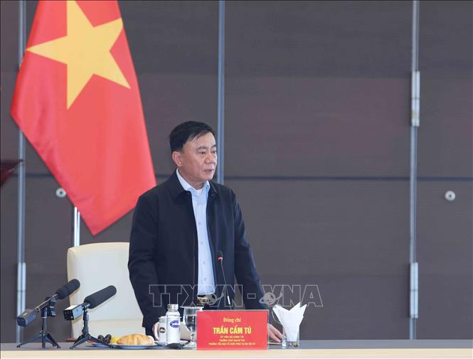 Thường trực Ban Bí thư Trần Cẩm Tú phát biểu tại buổi làm việc với các cơ quan. Ảnh: Phương Hoa – TTXVN