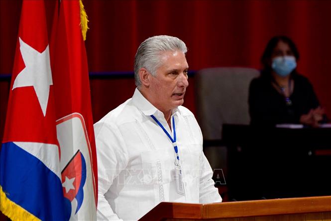 Chủ tịch Cuba Miguel Diaz‑Canel phát biểu tại cuộc họp La Habana. Ảnh: THX/TTXVN