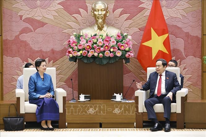 Chủ tịch Quốc hội Trần Thanh Mẫn tiếp Đại sứ Vương quốc Campuchia tại Việt Nam Chea Kimtha đến chào từ biệt nhân dịp kết thúc nhiệm kỳ công tác. Ảnh: Doãn Tấn - TTXVN