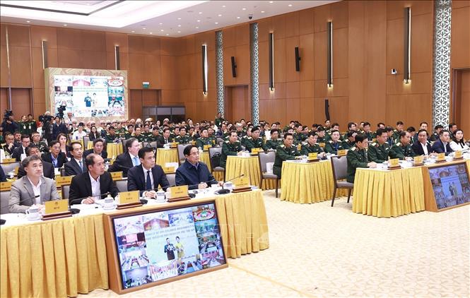 Thủ tướng Phạm Minh Chính dự Hội nghị tổng kết Chương trình hành động quốc gia khắc phục hậu quả bom mìn sau chiến tranh ở Việt Nam. Ảnh: Dương Giang-TTXVN 