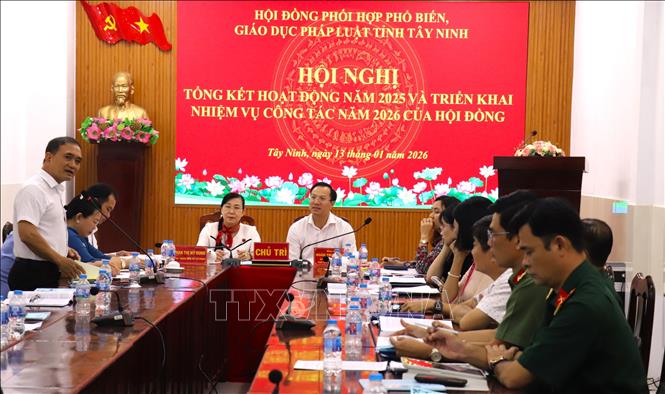 Quang cảnh Hội nghị triển khai nhiệm vụ công tác phổ biến, giáo dục pháp luật tỉnh Tây Ninh năm 2026. Ảnh: Thanh Bình -TTXVN
