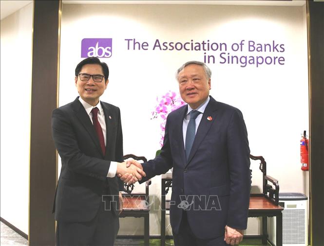 Phó Thủ tướng Thường trực Nguyễn Hòa Bình làm việc với Hiệp hội Ngân hàng Singapore. Ảnh: TTXVN phát