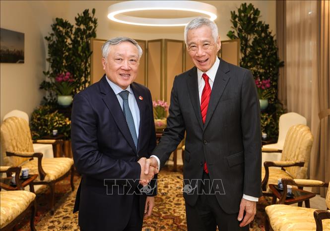 Permanent Deputy Prime Minister Nguyen Hoa Binh meets Singaporean Senior Minister Lee Hsien Loong. VNA Photo/MDDI