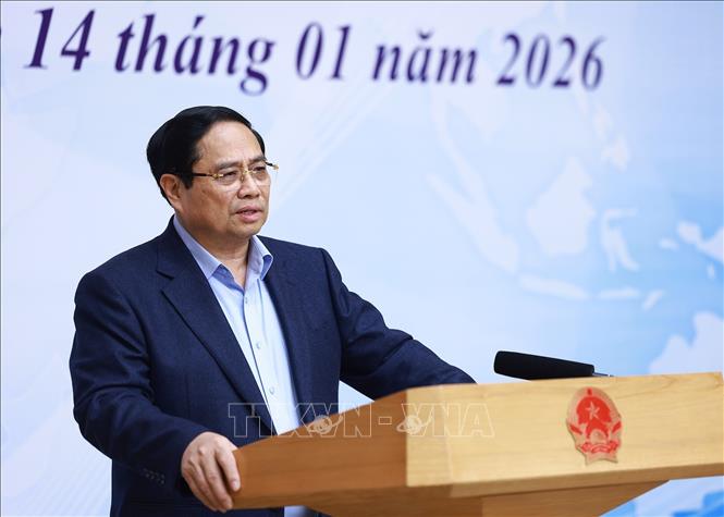 Thủ tướng Phạm Minh Chính chủ trì Hội nghị tổng kết công tác năm 2025 của BCĐ Quốc gia về hội nhập quốc tế. Ảnh: Dương Giang-TTXVN 
