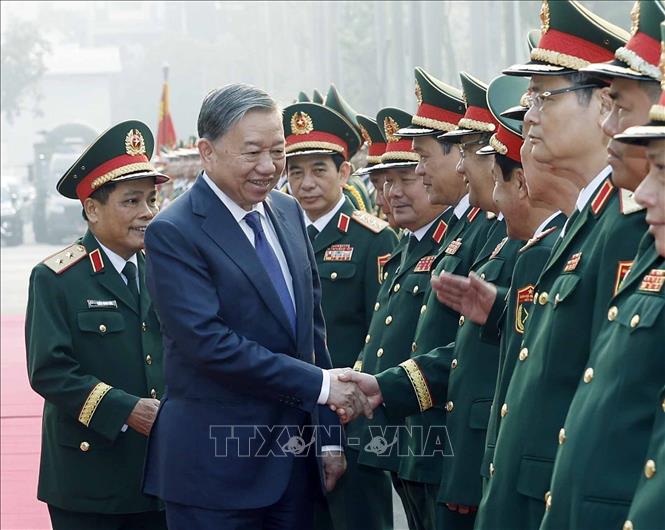 Tổng Bí thư Tô Lâm và các đại biểu đến dự buổi lễ. Ảnh: Thống Nhất – TTXVN