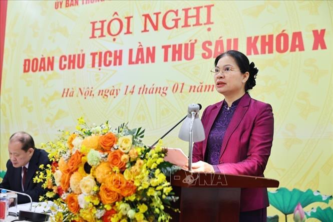 Đồng chí Hà Thị Nga, Phó Chủ tịch Ủy ban Trung ương Mặt trận Tổ quốc Việt Nam phát biểu. Ảnh: Minh Đức – TTXVN