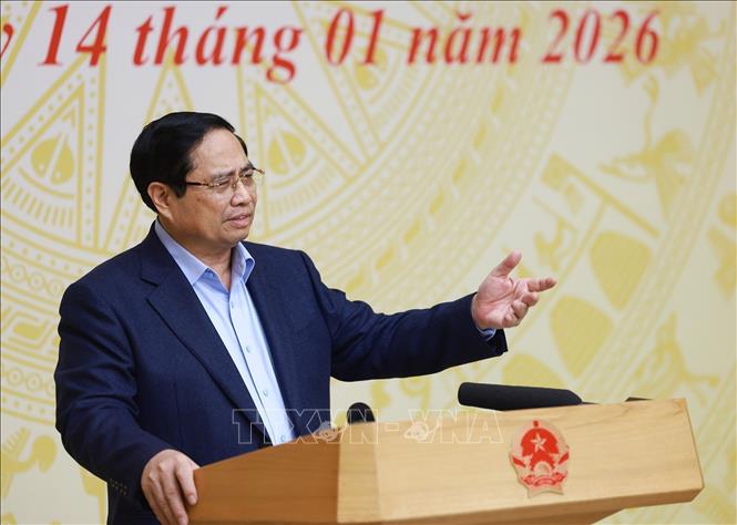 Thủ tướng Phạm Minh Chính kết luận Hội nghị tổng kết công tác đôn đốc, triển khai các cam kết, thoả thuận trong các hoạt động đối ngoại cấp cao. Ảnh: Dương Giang-TTXVN
