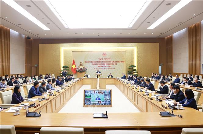 Hội nghị tổng kết công tác đôn đốc, triển khai các cam kết, thoả thuận trong các hoạt động đối ngoại cấp cao. Ảnh: Dương Giang-TTXVN
