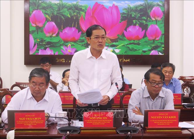 Ông Ngô Anh Tín, Giám đốc Sở Khoa học và Công nghệ phát biểu tại hội nghị. Ảnh: Ánh Tuyết - TTXVN