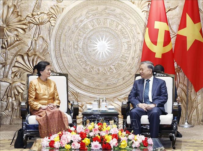 Tổng Bí thư Tô Lâm tiếp Đại sứ Vương quốc Campuchia tại Việt Nam Chea Kimtha. Ảnh: Thống Nhất - TTXVN