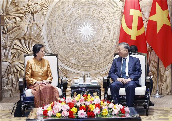 Tổng Bí thư Tô Lâm tiếp Đại sứ Vương quốc Campuchia tại Việt Nam Chea Kimtha. Ảnh: Thống Nhất - TTXVN