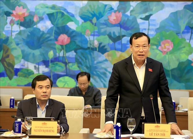 Chủ nhiệm Ủy ban Quốc phòng, An ninh và Đối ngoại của Quốc hội Lê Tấn Tới phát biểu. Ảnh: Tuấn Anh - TTXVN 