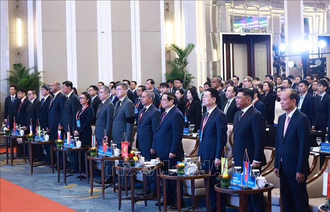 Thủ tướng Phạm Minh Chính và các đại biểu dự Lễ khai mạc Hội nghị Bộ trưởng Số ASEAN (ADGMIN) lần thứ 6. Ảnh: Dương Giang -TTXVN
