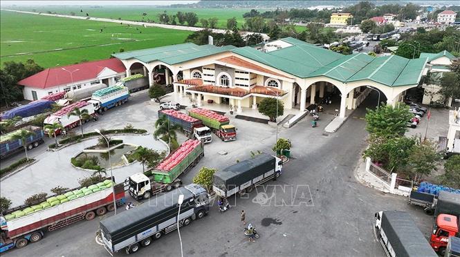 Hoạt động xuất nhập khẩu hàng hoá tại cửa khẩu quốc tế Tịnh Biên, phường Tinh Biên, tỉnh An Giang. Ảnh: Vũ Sinh - TTXVN