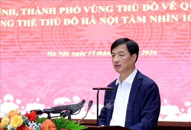 Đồng chí Nguyễn Duy Ngọc, Uỷ viên Bộ Chính trị, Bí thư Thành uỷ Hà Nội phát biểu. Ảnh: Tuấn Anh - TTXVN