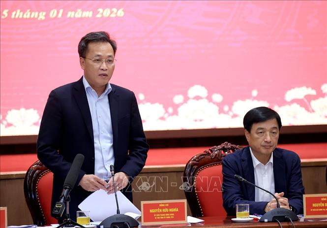 Bí thư Tỉnh uỷ tỉnh Hưng Yên Nguyễn Hữu Nghĩa phát biểu. Ảnh: Tuấn Anh - TTXVN