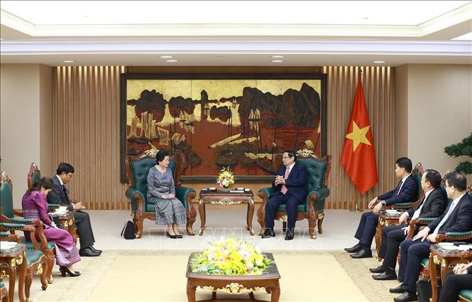 Thủ tướng Phạm Minh Chính tiếp Đại sứ Vương quốc Campuchia tại Việt Nam Chea Kimtha đến chào từ biệt. Ảnh: Dương Giang-TTXVN
