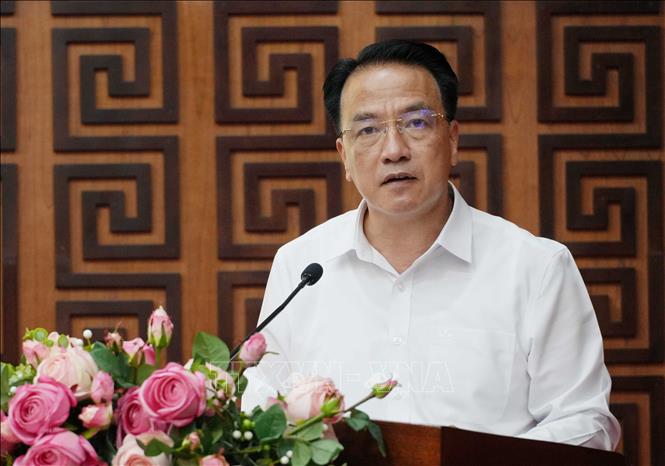 Giám đốc Sở Y tế Điện Biên Phạm Giang Nam phát biểu tại Hội nghị. Ảnh: Trung Kiên - TTXVN