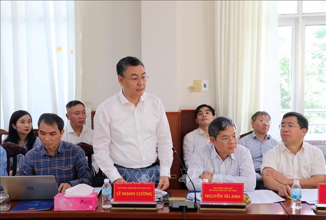Deputy General Director of Vietnam National Industry - Energy Group (Petrovietnam) Le Manh Cuong speaks at the working session. VNA Photo: Công Thử