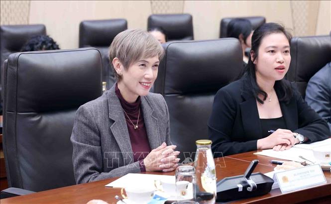 Singapore’s Minister for Digital Development and Information Josephine Teo at the talks. VNA Photo: Phạm Kiên