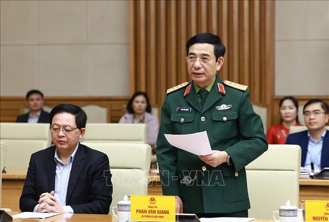 Đại tướng Phan Văn Giang, Bộ trưởng Bộ Quốc phòng phát biểu. Ảnh: Dương Giang-TTXVN 
