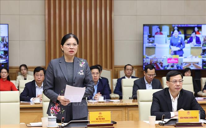 Phó Chủ tịch Uỷ ban Trung ương MTTQ Việt Nam Hà Thị Nga phát biểu. Ảnh: Dương Giang-TTXVN 
