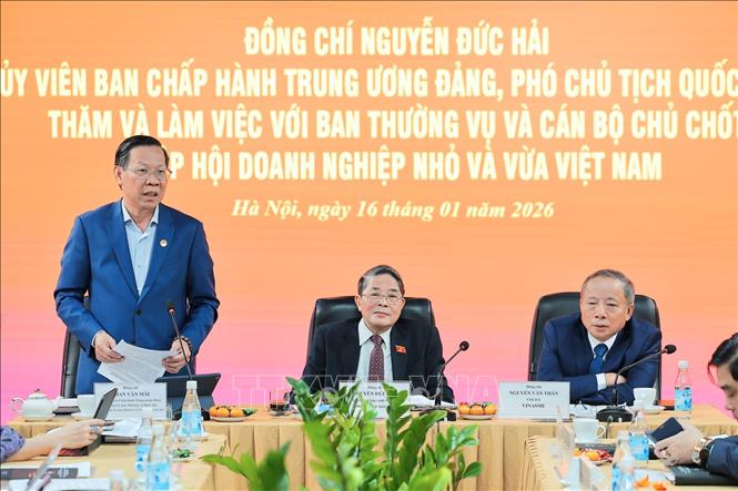 Đ/c Phan Văn Mãi, Chủ nhiệm Uỷ ban Kinh tế và Tài chính của Quốc hội phát biểu tại buổi làm việc. Ảnh: Lê Đông - TTXVN