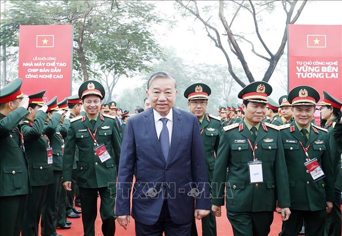 Tổng Bí thư Tô Lâm đến dự Lễ khởi công Nhà máy chế tạo chip bán dẫn công nghệ cao. Ảnh: Thống Nhất - TTXVN