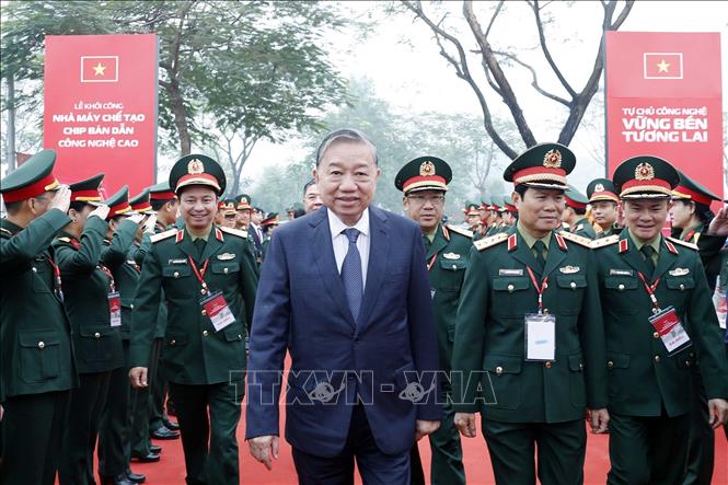 Tổng Bí thư Tô Lâm đến dự Lễ khởi công Nhà máy chế tạo Chip bán dẫn công nghệ cao. Ảnh: Thống Nhất - TTXVN