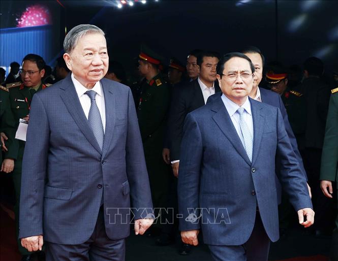 Tổng Bí thư Tô Lâm, Thủ tướng Phạm Minh Chính tại lễ khởi công. Ảnh: Thống Nhất - TTXVN