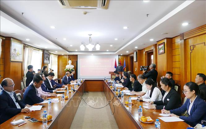 Quang cảnh họp báo. Ảnh: Xuân Tú - PV TTXVN tại Lào