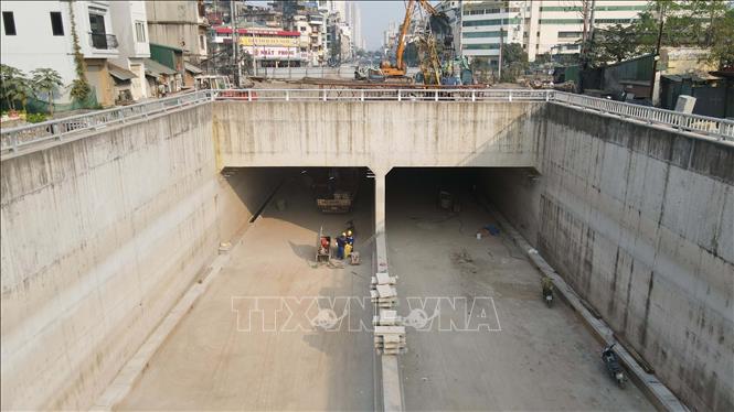 Hiện vị trí nắp hầm kín đã được nhà thầu hoàn tất việc đổ bê tông. Ảnh: Nguyễn Thắng - TTXVN